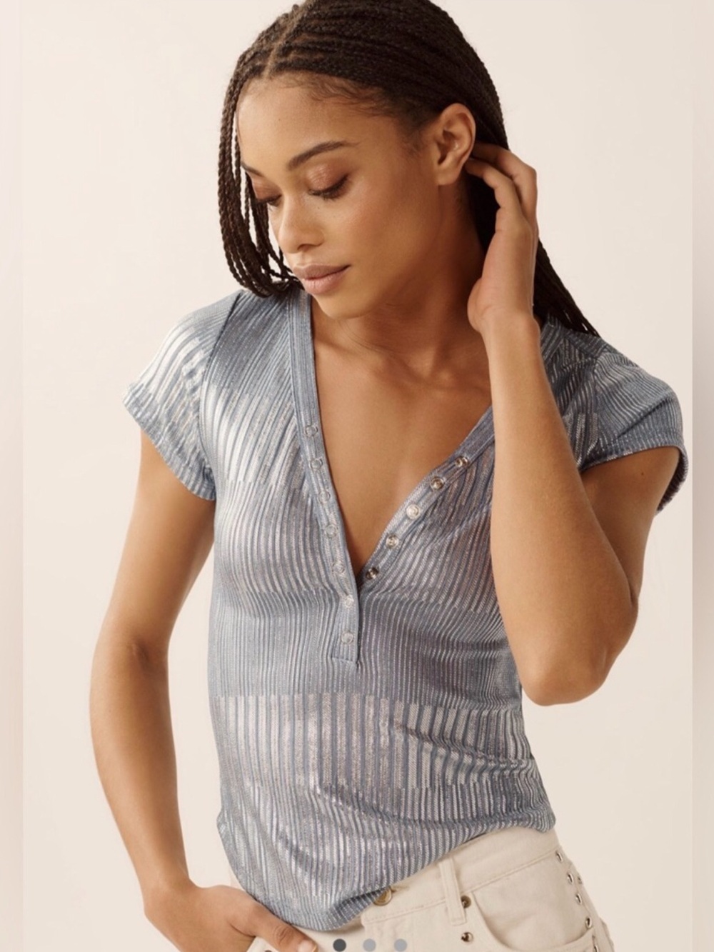 💝MYNE:)💐🦋 ✨NEW!✨ The Andie Scoop-Neck Ribbed Henley Top by Pilcro Shine Edition